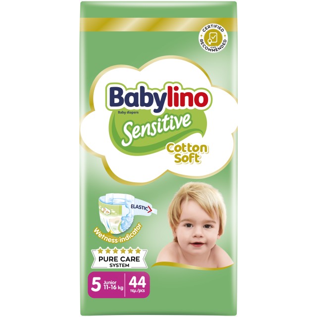 Babylino Sensitive Cotton Soft Βρεφική πάνα No5 11-16Kg Value Pack 44τμχ