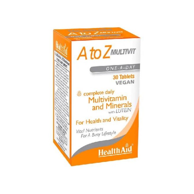 Health Aid A to Z Multivit Minerals Plus Lutein 30tabs – Πολυβιταμίνη με Μέταλλα και Λουτεΐνη για καθημερινή χρήση