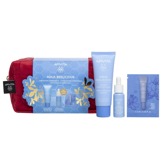 Apivita Aqua Beelicious Promo Hydrating Gel-Cream Rich Texture 40ml, Hydrating Booster 15ml & Hydarating Eye Gel 1,5ml - Απαλή Κρέμα Ενυδάτωσης Πλούσιας Υφής & Δροσιστικό Τζέλ Ενυδάτωσης Για Τα Μάτια, ΔΩΡΟ Booster Αναζωογόνησης και Ενυδάτωσης