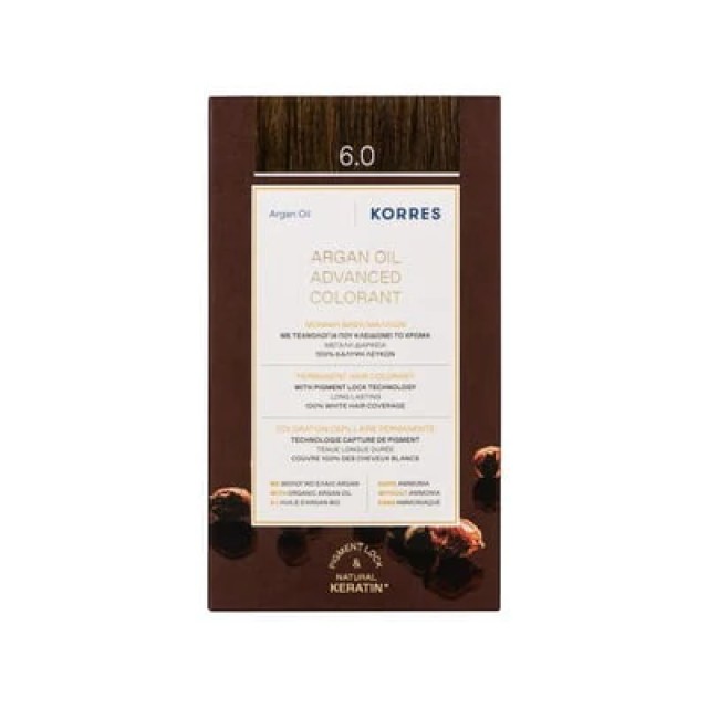 Korres Argan Oil Advanced Colorant 6.0 50ml - Σκούρο Ξανθό Μόνιμη Βαφή Μαλλιών