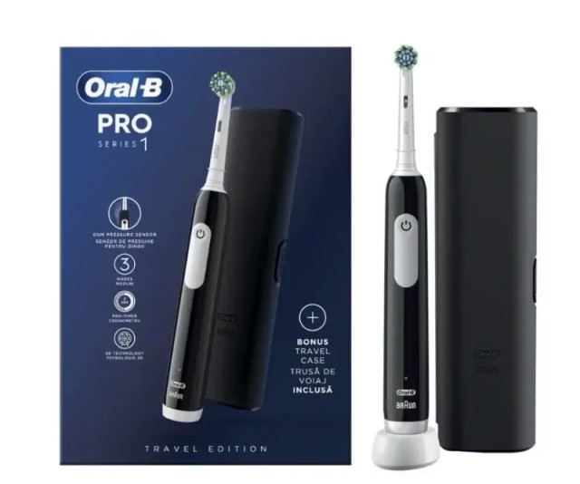Oral-B Pro 1 Black – Ηλεκτρική οδοντόβουρτσα Μαύρο Χρώμα με Χρονομετρητή & θήκη ταξιδίου 1τμχ.
