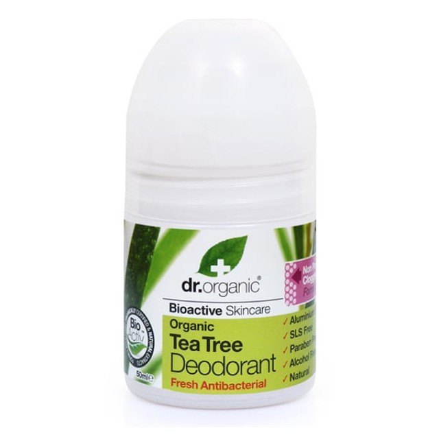 Doctor Organic Tea Tree Deodorant RollOn 50ml – Αντιβακτηριδιακό Κρεμώδες Αποσμητικό σε μορφή Roll-On
