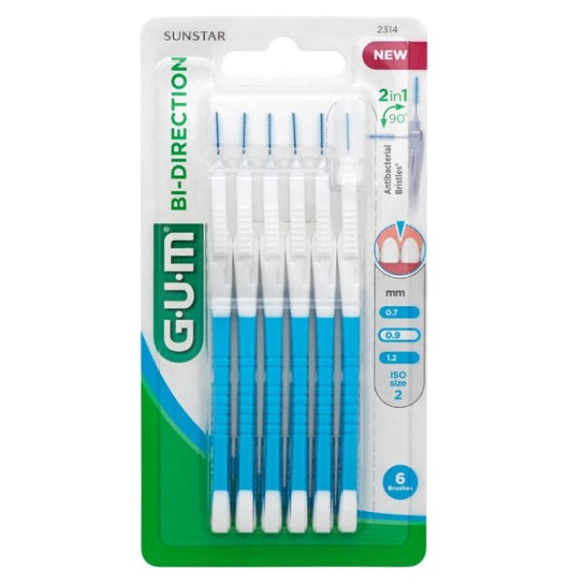 Gum Bi-Directional 2314 Micro Fine 0.9mm Interdental Brushes 6 τεμάχια - Μεσοδόντια Βουρτσάκια για Αποτελεσματική Αφαίρεση της Πλάκας