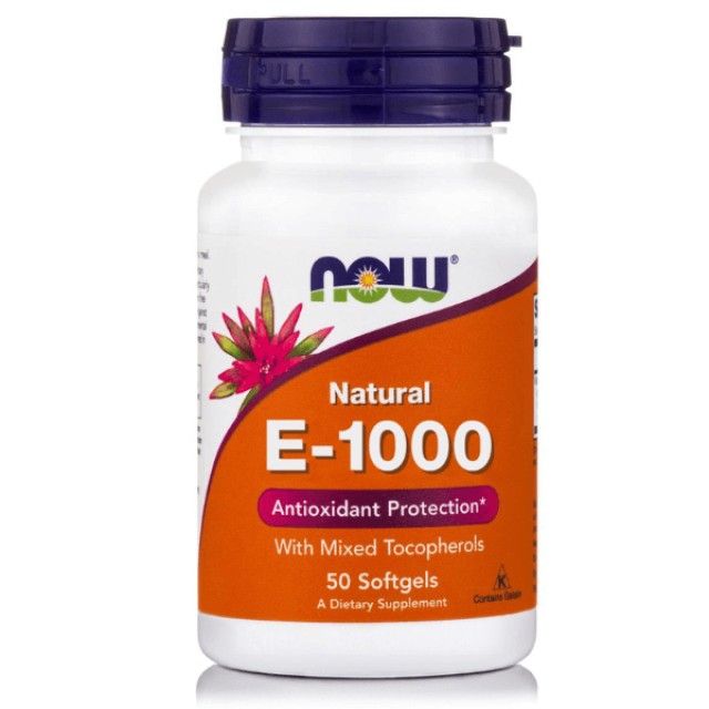 Now Foods Natural E-1000 50 μαλακές κάψουλες - Συμπλήρωμα για Ισχυρή Αντιοξειδωτική Προστασία