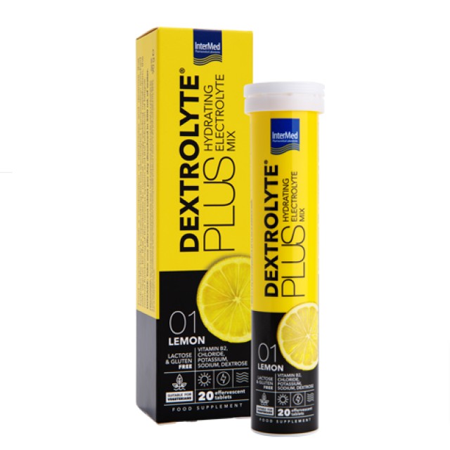 Intermed Dextrolyte Plus Hydrating Electrolyte Mix 20eff - Συμπλήρωμα Διατροφής με Ηλεκτρολύτες & Δεξτρόζη με Γεύση Λεμόνι