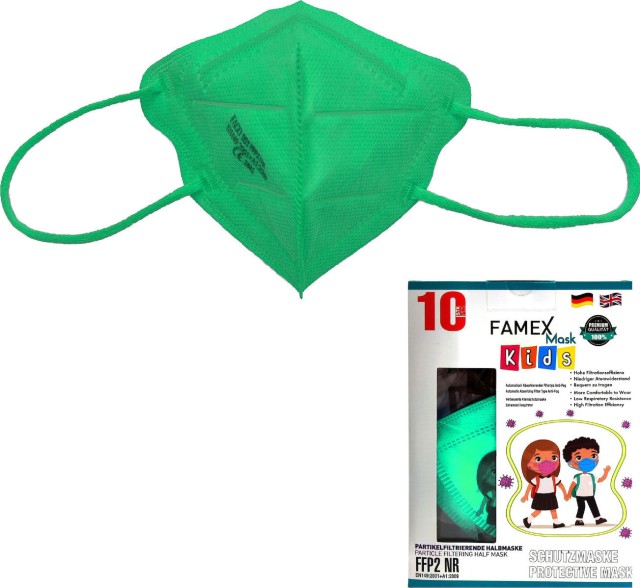 FAMEX Παιδική μάσκα προσώπου FFP2 NR Ανοιχτό πράσινο 10τμχ.
