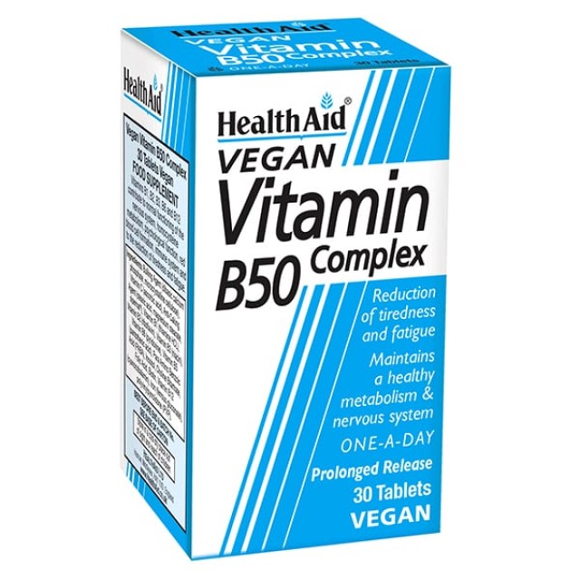 Health Aid Vitamin B50 Complex 30tabs -Ενισχυμένος Συνδυασμός Βιταμινών του Συμπλέγματος Β