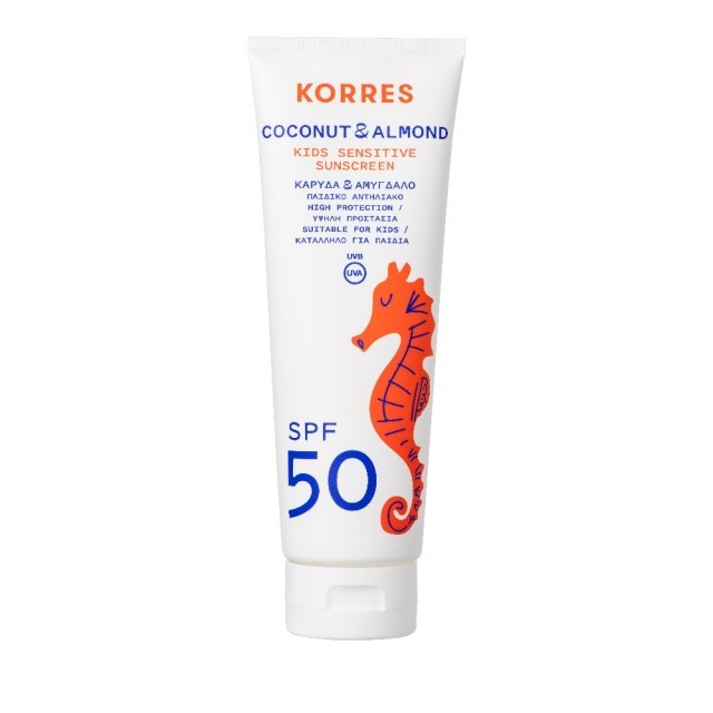 Korres Kids Sensitive Sunscreen SPF50 Coconut & Almond 250ml – Παιδικό Αντηλιακό Γαλάκτωμα για Πρόσωπο & Σώμα