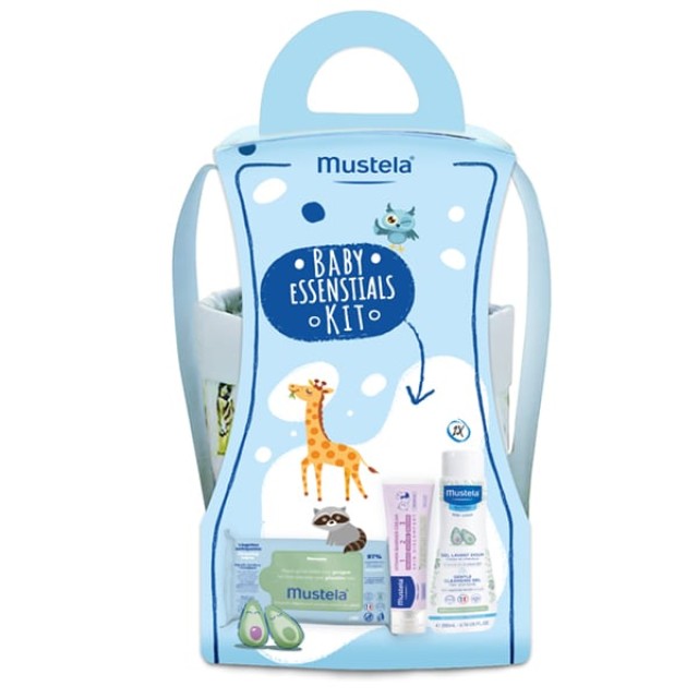 Mustela Baby Essentials Kit Gentle Cleansing Gel - Απαλό Τζελ Καθαρισμού για Μαλλιά & Σώμα 2x200ml, Μωρομάντηλα Καθαρισμού με Βιολογικό Αβοκάντο 60τεμ & Κρέμα Αλλαγής Πάνας 100ml