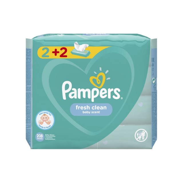 Pampers Fresh Clean – Μωρομάντηλα 208τμχ 2+2 ΔΩΡΟ (4×52τμχ.)