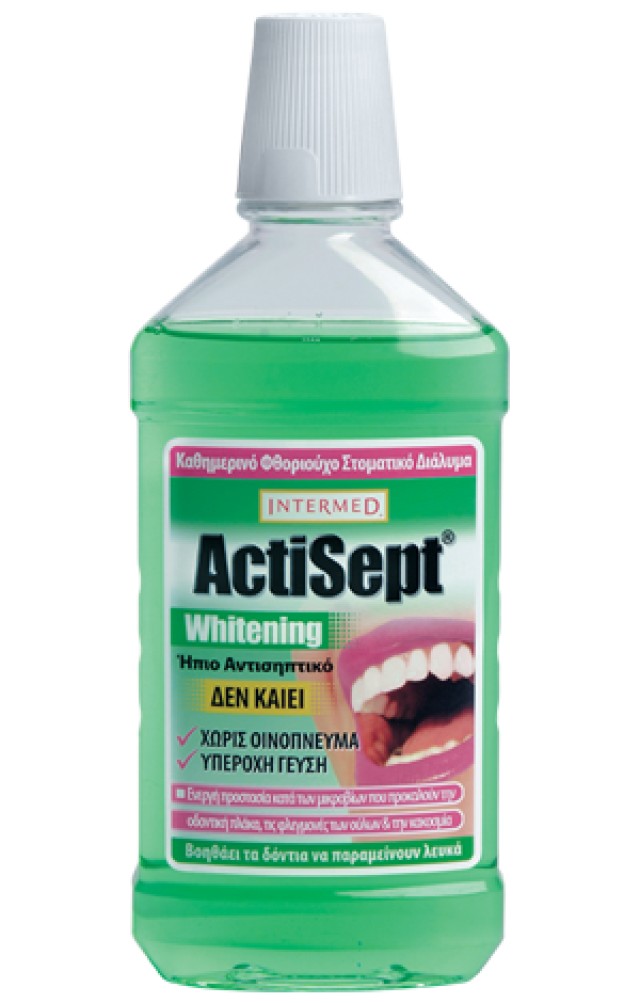 Intermed Actisept Whitening Mouthwash 500ml - Καθημερινό Φθοριούχο Στοματικό Διάλυμα για Λευκά Δόντια