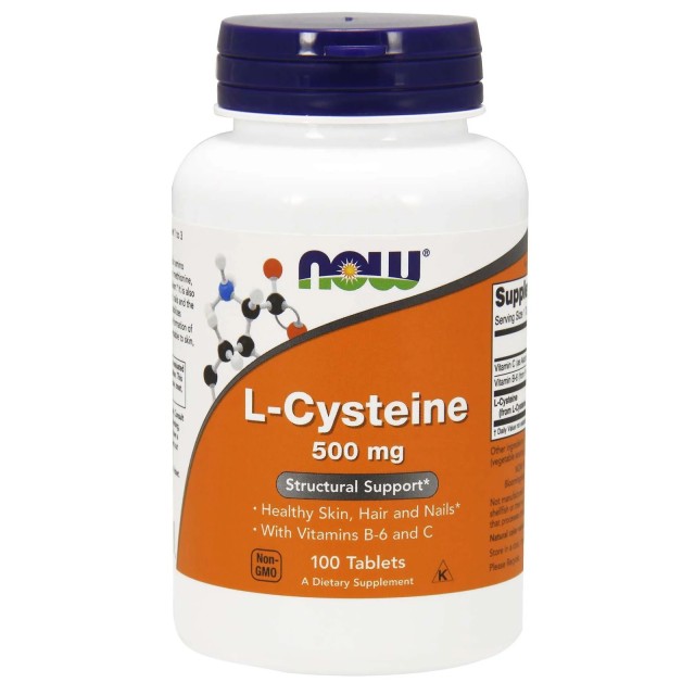 Now Foods L-Cysteine 500mg 100 ταμπλέτες - Συμπλήρωμα Διατροφής με Αμινοξέα