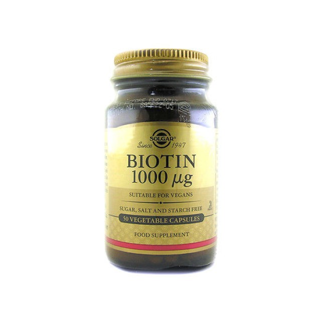 Solgar Biotin 1000mg 50 Φυτικές κάψουλες – Συμπλήρωμα διατροφής για μαλλιά & δέρμα