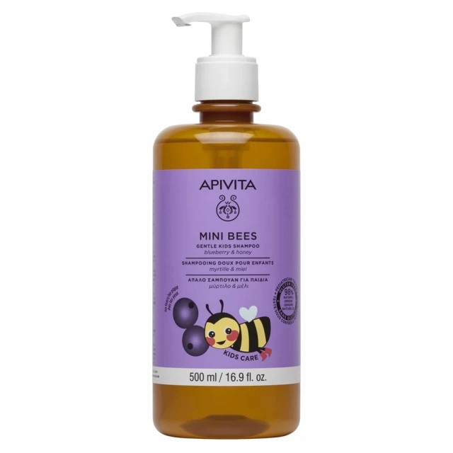 Apivita Mini Bees Kids Shampoo Blueberry & Honey 500ml – Παιδικό Σαμπουάν με Μύρτιλο & Μέλι