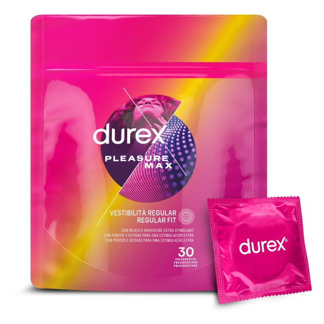 Durex Pleasuremax - Προφυλακτικά Με Κουκκίδες και Ραβδώσεις Κανονική Εφαρμογή 30τμχ.
