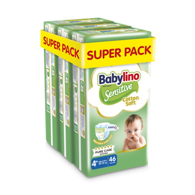 Babylino Sensitive Cotton Soft Βρεφική πάνα No4+ (10-15Kg) Super Pack 138τμχ (3X46)
