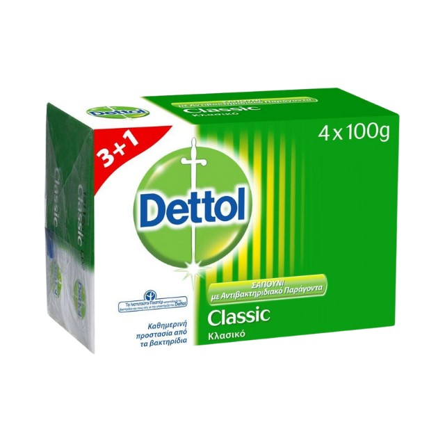 Dettol Classic 3+1 Soft on Skin 4x100g - Μπάρες Σαπουνιού με Αντιβακτηριδιακή Δράση