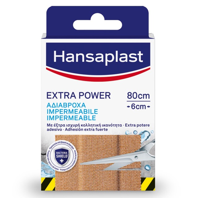 Hansaplast Extra Power Waterproof 80cmx6cm 8τμχ - Αδιάβροχοι Επίδεσμοι