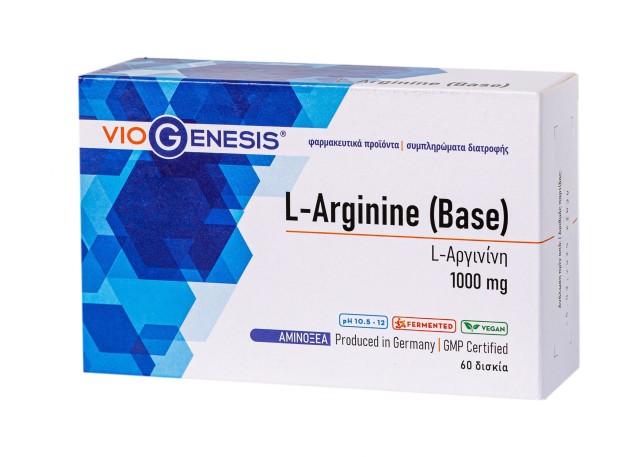 Viogenesis L-Arginine base 1000 mg 60tabs - Συμπλήρωμα Διατροφής με Αργινίνη