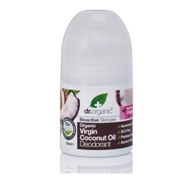 Doctor Organic Coconut Oil Deodorant 50ml - Αποσμητικό σε μορφή Roll-On με Βιολογικό Έλαιο Καρύδας