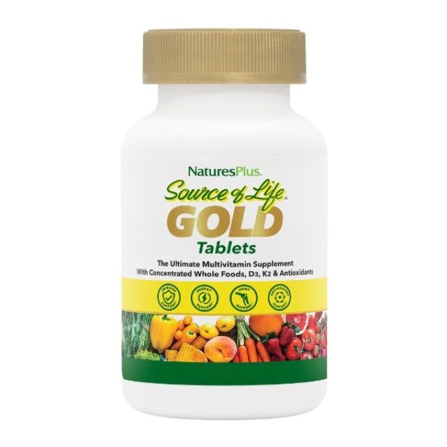 Natures Plus Source of Life GOLD Multivitamin 30 Ταμπλέτες - Πολυβιταμίνη με 120 Βιολογικά Φρούτα & Λαχανικά