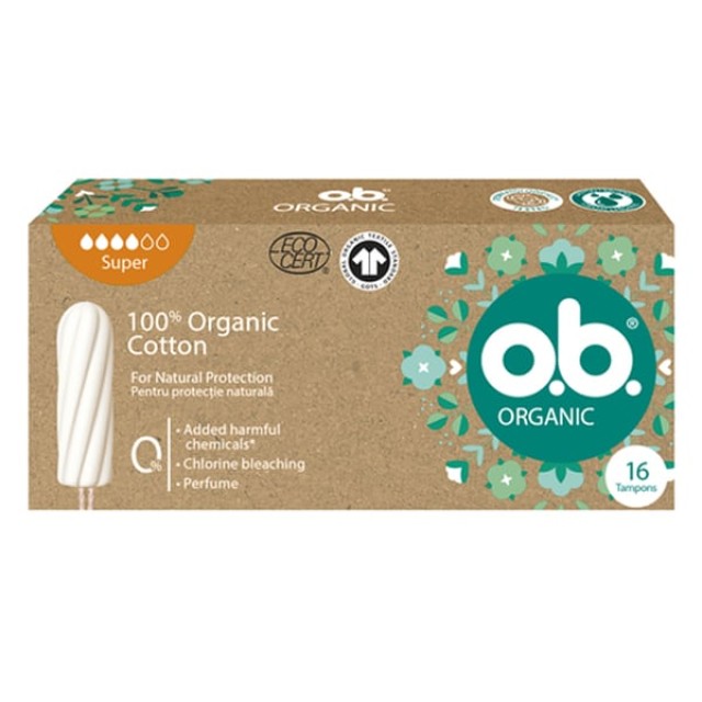 O.B. 100% Organic Cotton Super Size 16 Tampons - Ταμπόν για Μεγάλη Ροή