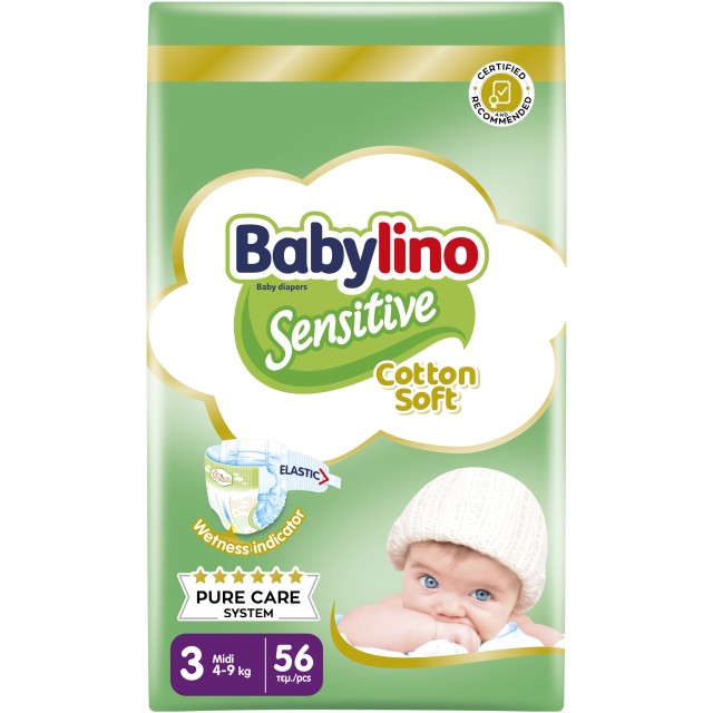 Babylino Sensitive Cotton Soft No3 4-9 Kg Value Pack 56 τμχ