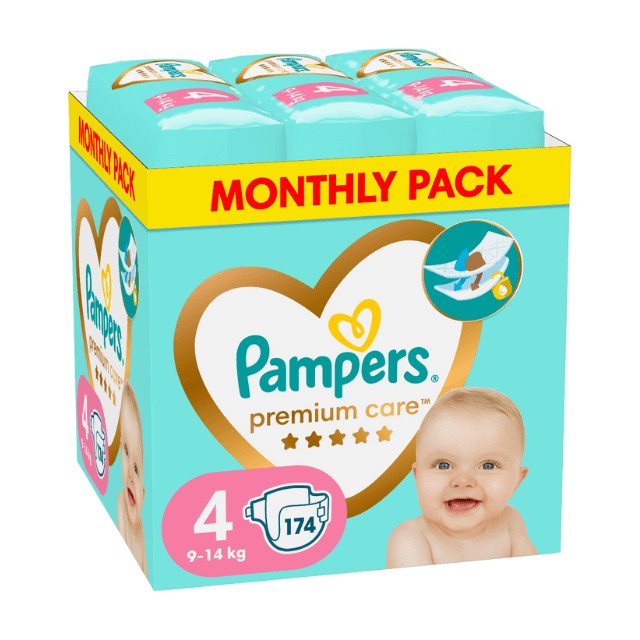 Pampers Premium Care No 4 (9-14 Kg) 174τμχ. Monthly Pack