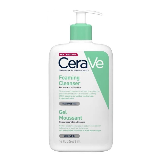 CeraVe Foaming Cleanser Gel Normal to Oily Skin 473ml – Καθαριστικό Προσώπου & Σώματος για Κανονικές & Λιπαρές Επιδερμίδες
