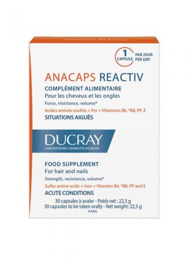 Ducray Anacaps Reactiv 30 κάψουλες – Δυναμωτικό Συμπλήρωμα Διατροφής για Μαλλιά & Νύχια